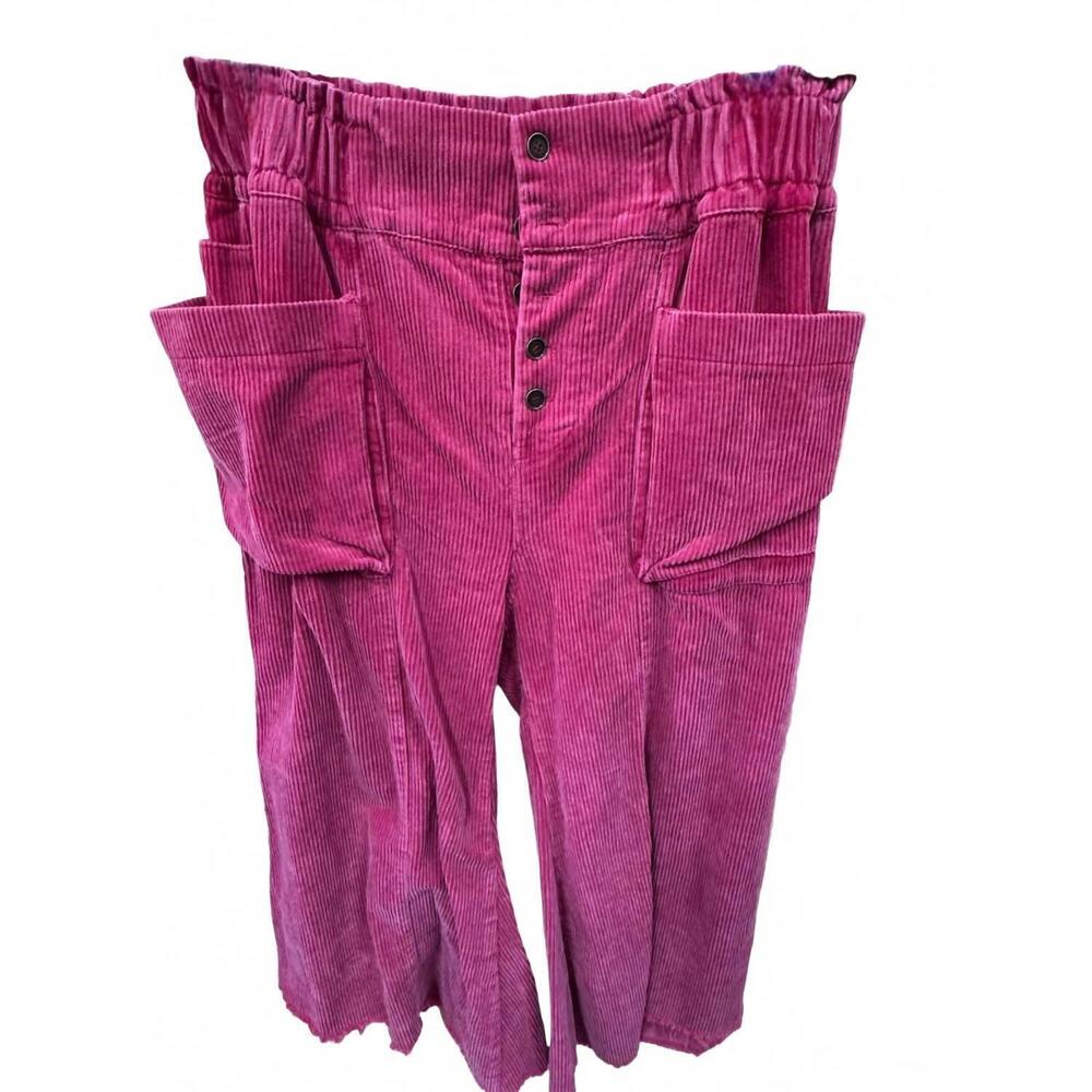 NEW ANNIEWEAR women's corduroy cropped wide leg pants in red